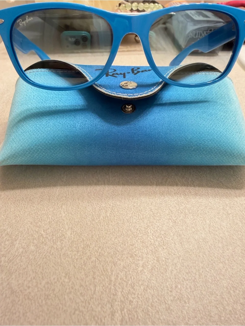 Ray-Ban Women’s Bright Blue Sunglasses with Blue Case